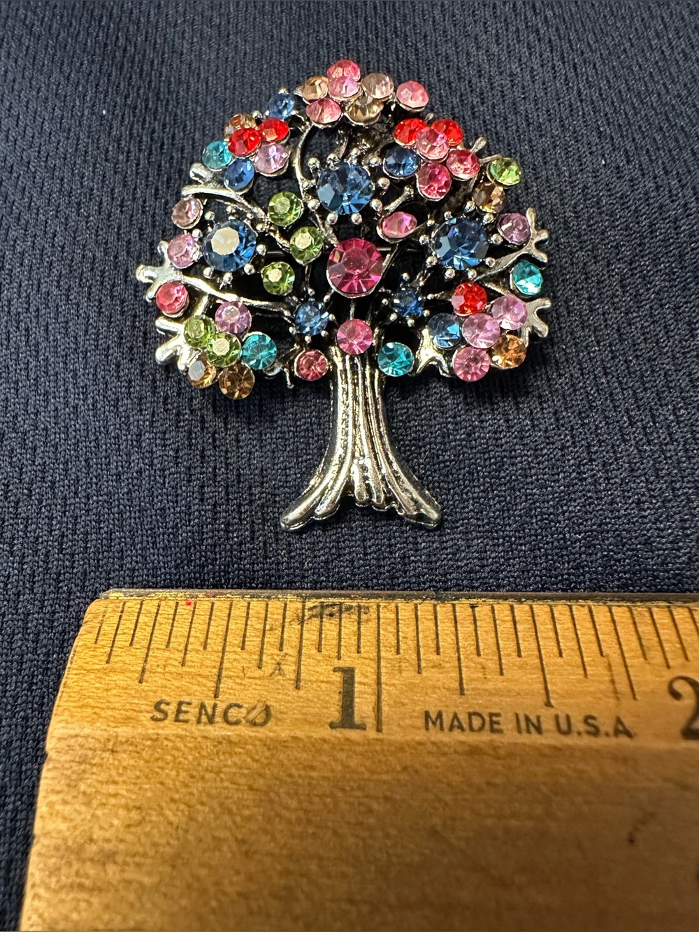 Silver Multicolor Crystal Tree Brooch - Sparkling Rhinestone Pin - Picture 4 of 4